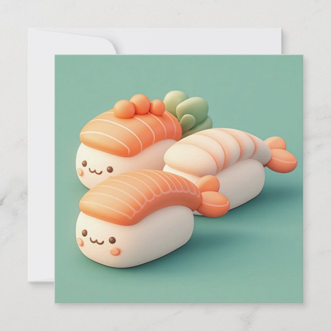 Clay Salmon and Shrimp Sushi Trio Postcard (Framsida)