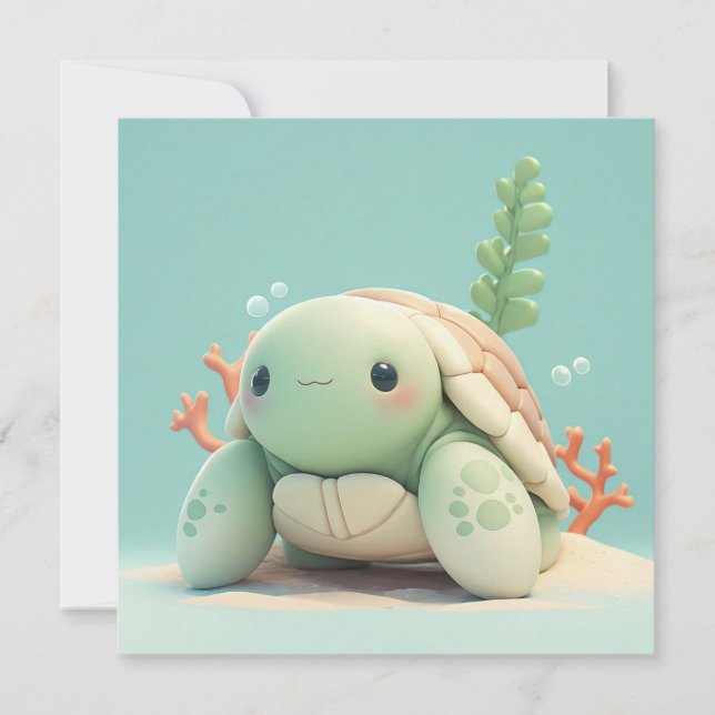 Clay Sea Turtle in Underwater Coral Reef Postcard (Framsida)