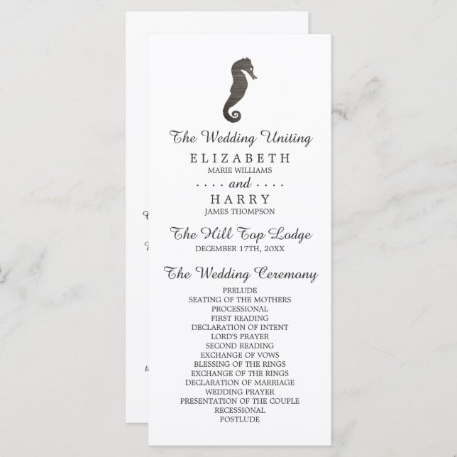 Clay Seahorse Beach Wedding Program (Fram/baksida)