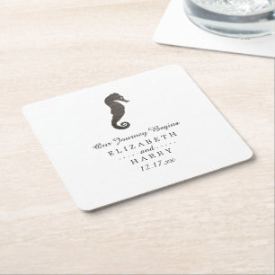 Clay Seahorse Beach Wedding Underlägg Papper Kvadrat