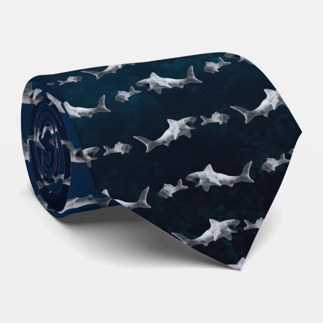 Clay Shark after Fish Blue Vatten Tiled Necktie Slips (Rullad)