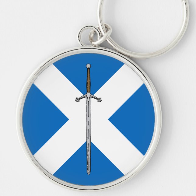 Claymore och Saltire Rund Silverfärgad Nyckelring (Framsidan)