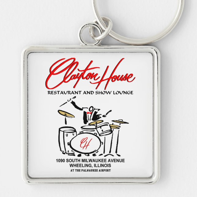 Clayton House Restaurant and Show Lounge, Wheeling Fyrkantig Silverfärgad Nyckelring (Framsidan)