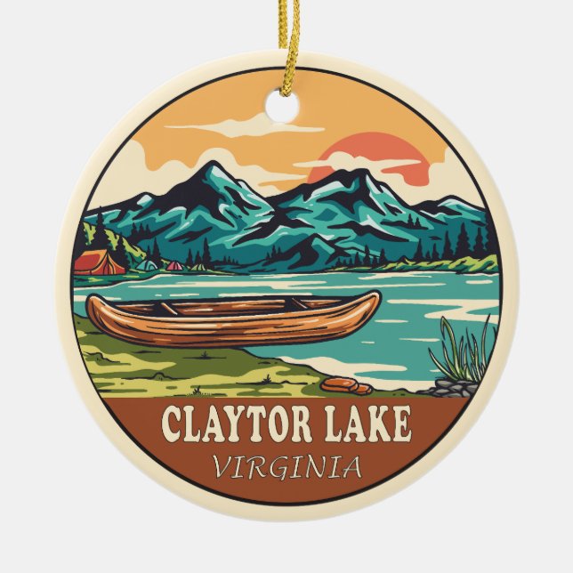 Claytor Sjö Virginia Boating Fishing Emblem Julgransprydnad Keramik (Framsidan)