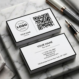 Clean Black White Minimalist QR Code Logo Visitkort