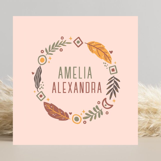 Clean Boho Abstrakt Feminin  Rosa och Grönt Fyrkantigt Visitkort (Skapare uppladdad)