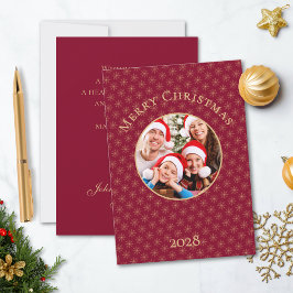 Clean Burgundy Guld Snöflingor jul Julkort