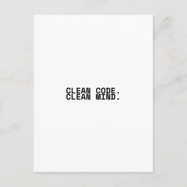 Clean Code Clean Mind Minimalist Technical  Vykort (Framsida)