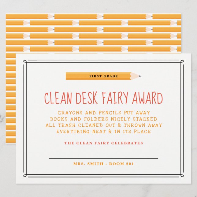 Clean Desk Fairy Award Inbjudningar (Fram/baksida)