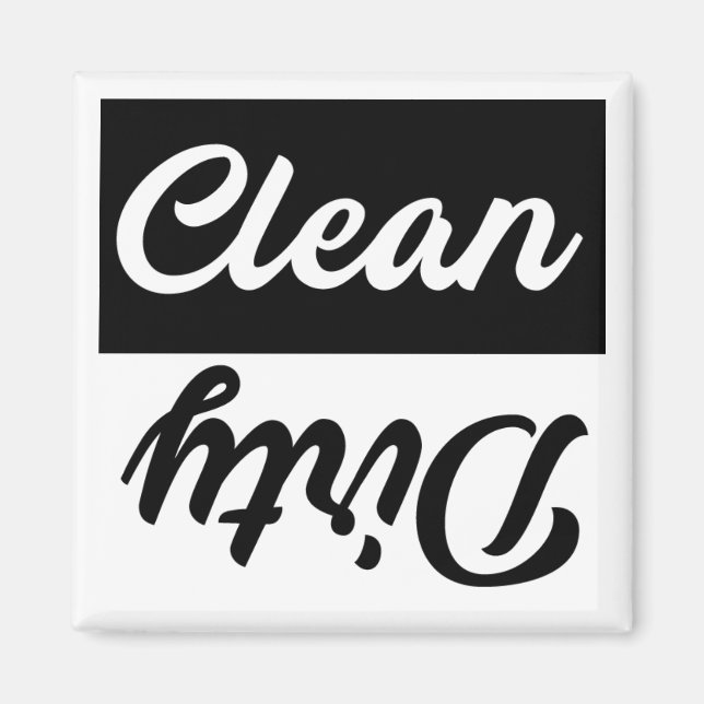 Clean Dirty Black White Dishwasher Magnet (Framsidan)