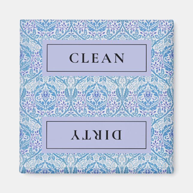 CLEAN DIRTY Blue Blommigt Dishwasher Magnet (Framsidan)