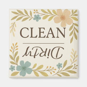 Clean Dirty Boho Blommigt Dishwasher Magnet
