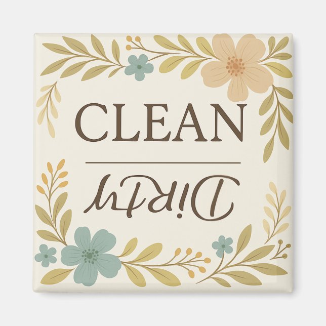 Clean Dirty Boho Blommigt Dishwasher Magnet (Framsidan)