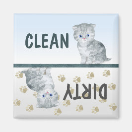 Clean Dirty Cute Kitten Tassavtrycks Dishwasher Magnet
