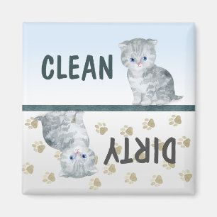 Clean Dirty Cute Kitten Tassavtrycks Dishwasher Magnet