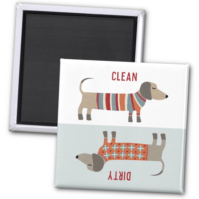 Clean Dirty Dachshund Sause Hund Dishwasher Magnet (Dirty or clean dishwasher magnet featuring two fun dachshund wiener sausage dogs)