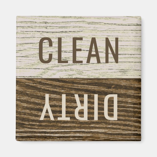 Clean Dirty Dishwasher Rustic Weasted Wood TB Magnet (Framsidan)