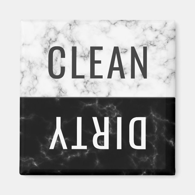 Clean Dirty Dishwasher White Black Marble Magnet (Framsidan)