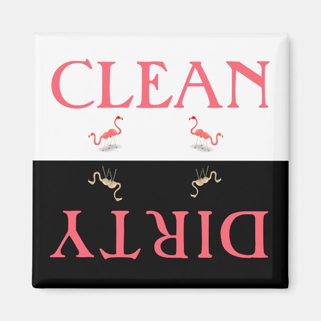 Clean Dirty Flamingo Dishwasher Magnet (Framsidan)