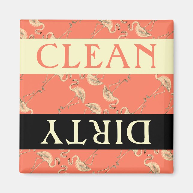 Clean Dirty Flamingo Stil Dishwasher Magnet (Framsidan)