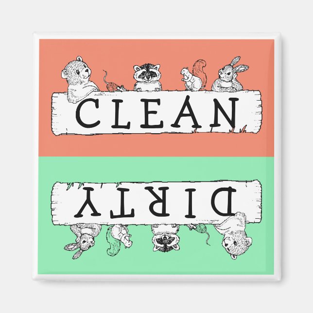 Clean Dirty Forest Critters Dishwasher Magnet (Framsidan)