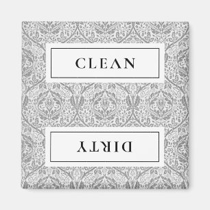 CLEAN DIRTY Grått Blommigt Dishwasher Magnet