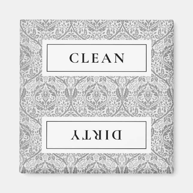 CLEAN DIRTY Grått Blommigt Dishwasher Magnet (Framsidan)