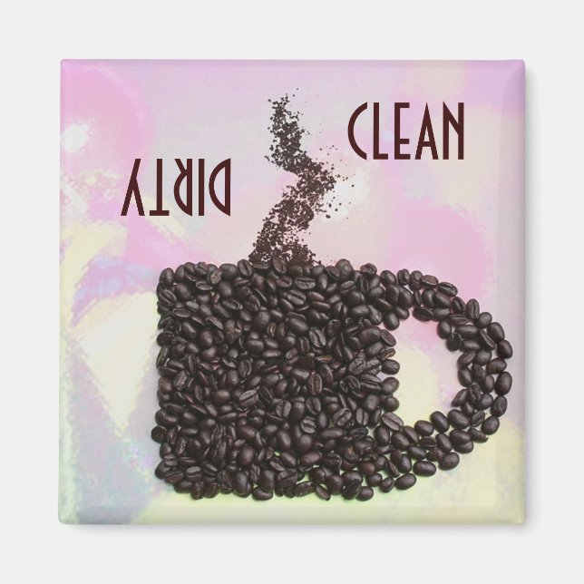 "CLEAN/DIRTY" Kaffe Bean Mugg Diswasher Magnet (Framsidan)