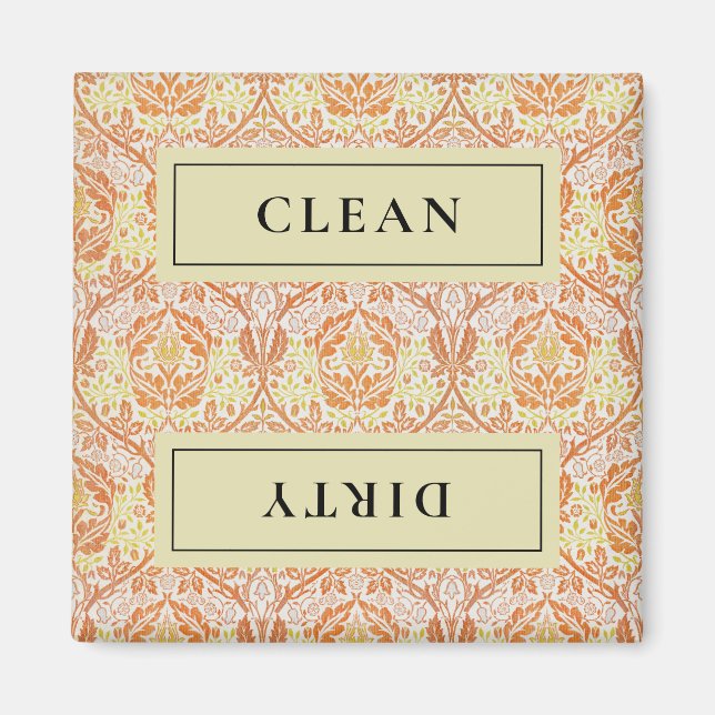 CLEAN DIRTY Orange Blommigt Dishwasher Magnet (Framsidan)