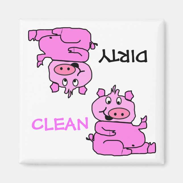 "CLEAN/DIRTY" Rosa Gris Dishwasher Magnet (Framsidan)