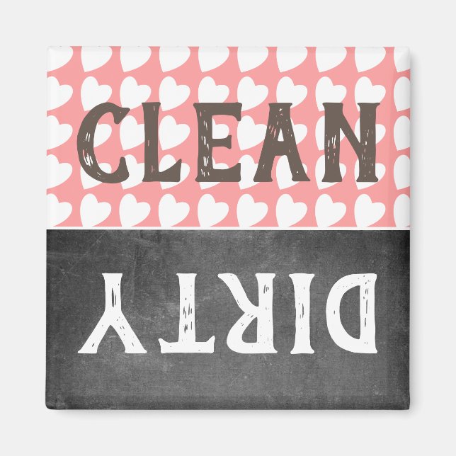 Clean Dirty Rosa Hearts Chalkboard Dishwasher Magnet (Framsidan)