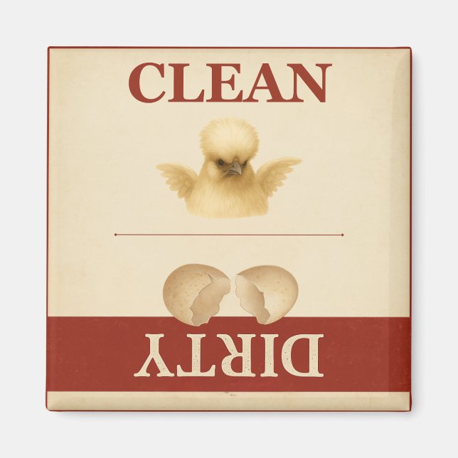 Clean Dirty Silkie Chicken Cute Dishwasher Magnet (Framsidan)