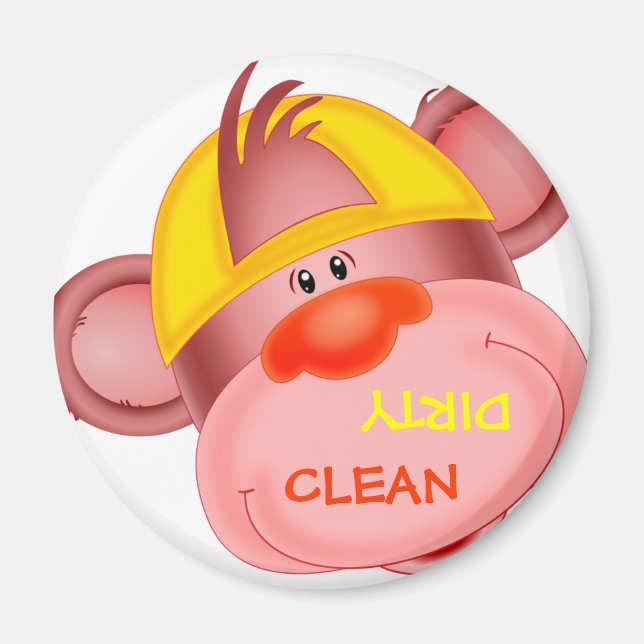 "CLEAN/DIRTY" Tecknad, Monkey Dishwasher Magnet (Framsidan)