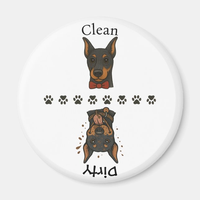Clean Dobie Dirty Dobie w/ Text Dishwasher Magnet (Framsidan)