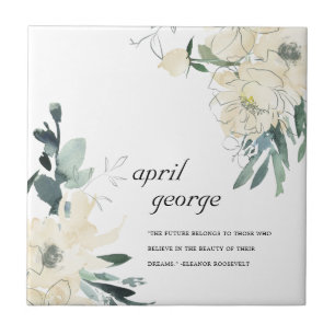 CLEAN ELEGANT IVORY WHITE GRÖNT BLOMMIGT WATECOLO KAKELPLATTA