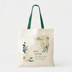 CLEAN ELEGANT IVORY WHITE GRÖNT BLOMMIGT WATECOLO TYGKASSE