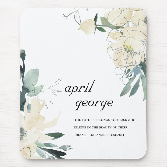 CLEAN ELEGANT IVORY WHITE GRÖNT BLOMMIGT WATECOLOR MUSMATTA (Framsidan)