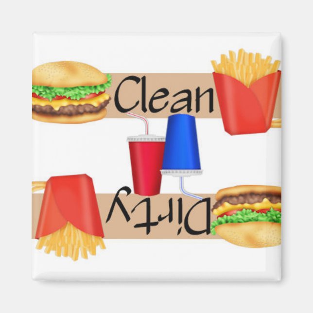 Clean eller Dirty Burgers och Fries Dishwasher Magnet (Framsidan)