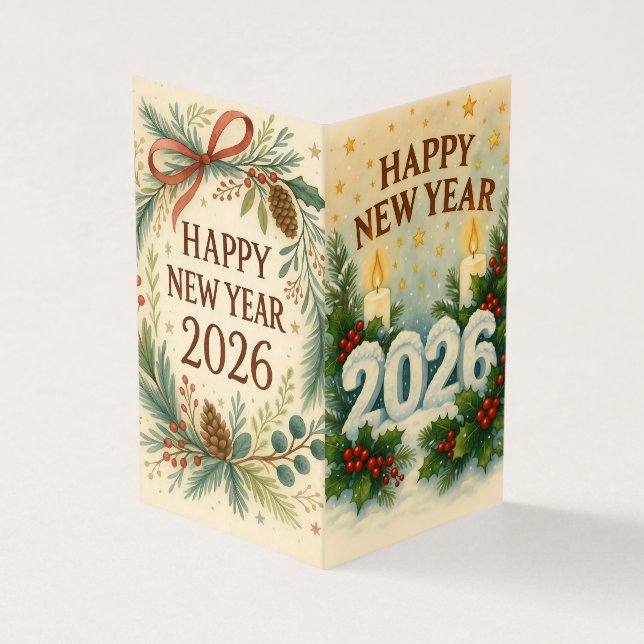 clean happy new year 2026 business card visitkort (Utsida)
