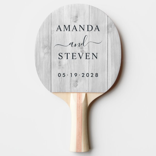Clean Light Gray Couple Names with Wedding Date Pingisracket (Baksidan)