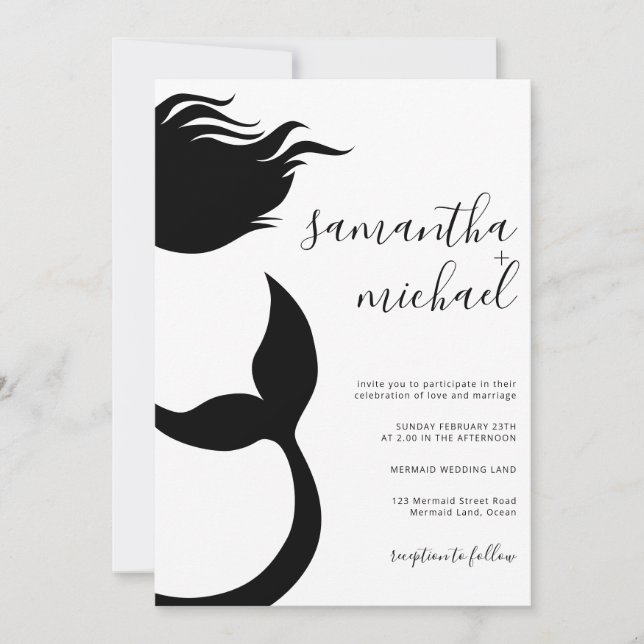 Clean Mermaid Silhouette Wedding Inbjudningar (Framsida)