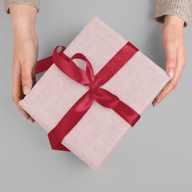 Clean Minimal Beige Linen Mimic Fabric Effect Pink Presentpapper (Skapare uppladdad)