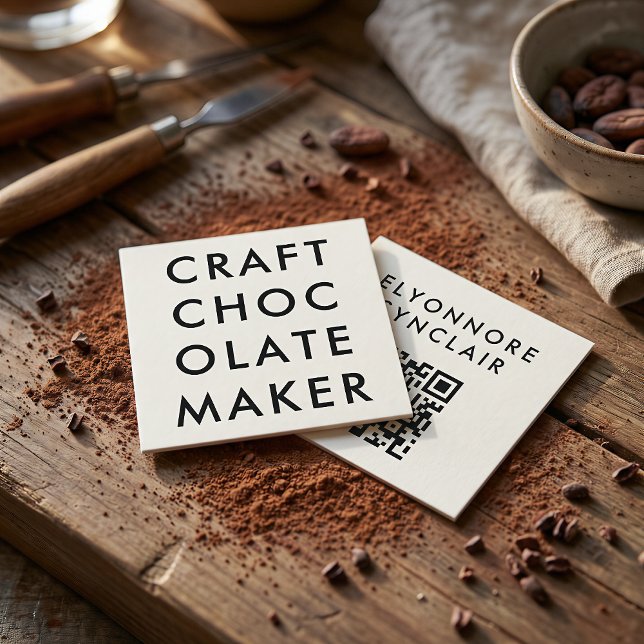 Clean Minimal Craft Chocolate Maker QR Code Square Fyrkantigt Visitkort (Skapare uppladdad)