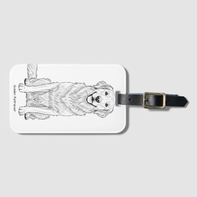 Clean Minimalist Golden Retriever Line Art  Bagagebricka (Framsida horisontal)