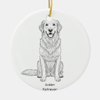 Clean Minimalist Golden Retriever Line Art  Julgransprydnad Keramik