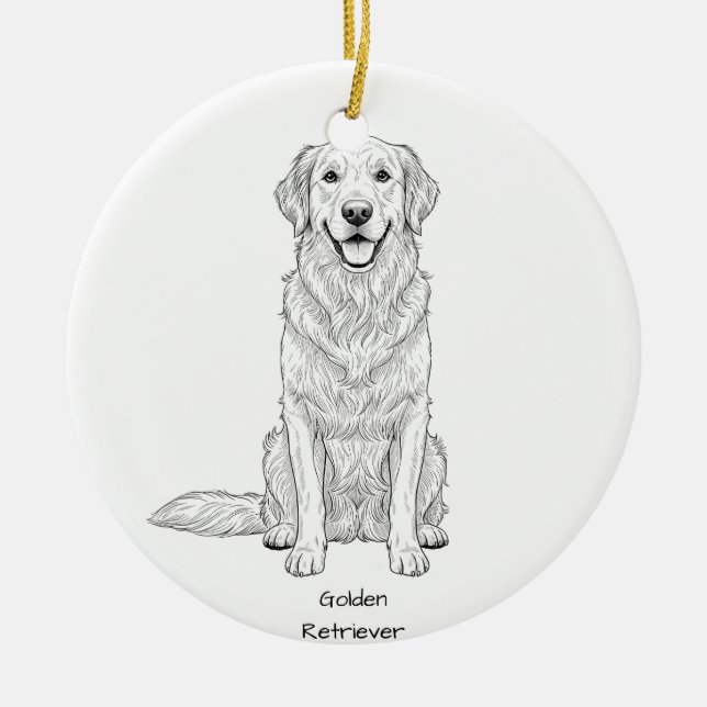 Clean Minimalist Golden Retriever Line Art  Julgransprydnad Keramik (Framsidan)
