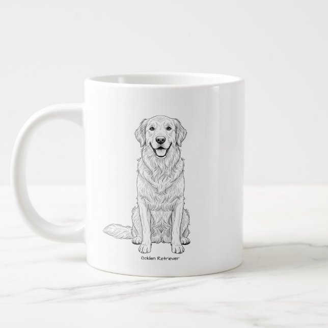 Clean Minimalist Golden Retriever Line Art  Jumbo Mugg (Vänster)
