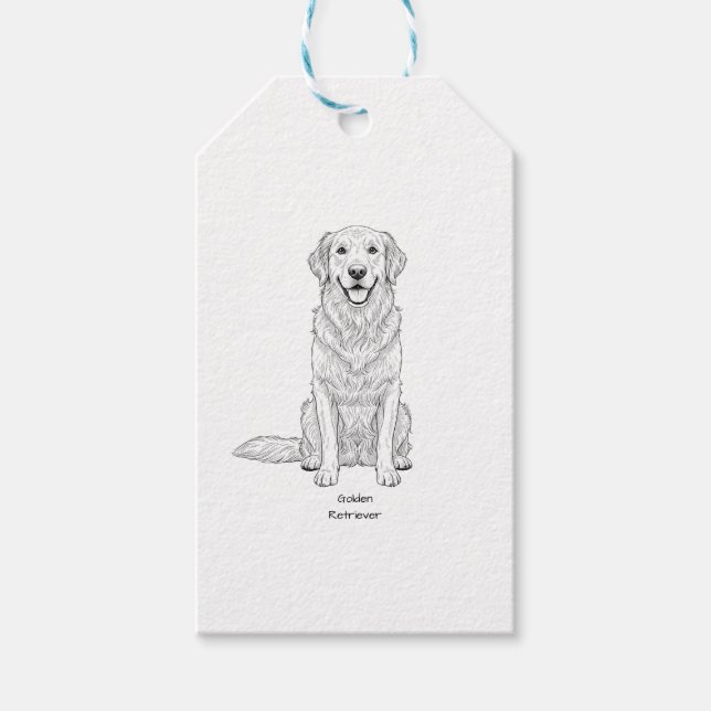 Clean Minimalist Golden Retriever Line Art  Presentetikett (Framsidan)
