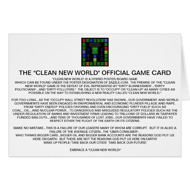 CLEAN NEW WORLD GAME CARD (U.S. EDITION) HÄLSNINGSKORT (Framsidan Horizontal)