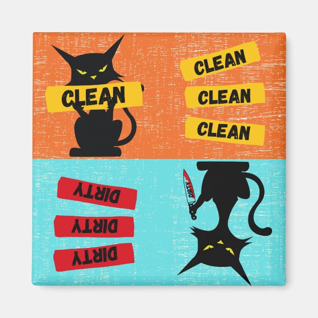 Clean och Dirty Funny Cat Dishwasher Magnet (Framsidan)